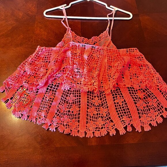 Hyfve Pink Lace Crochet Tank Top Spaghetti Straps Boho Chic Womens M beach top - Picture 9 of 9